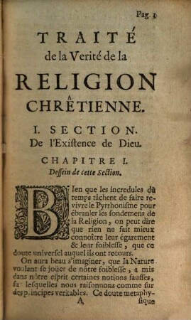 Traité De La Verité De La Religion Chrêtienne, 1. Première Partie, Où l'on établit la Religion Chrétienne par ses propres caracteres