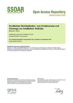 Kindliches Wohlbefinden: von Kinderarmut und Fürsorge zur kindlichen Teilhabe