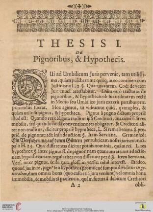 Thesis I: De Pignoribus, & Hypothecis