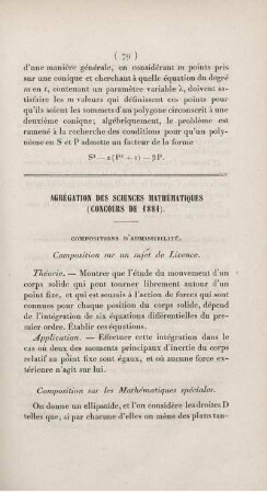 Agrégation des sciences mathématiques (concours de 1881).
