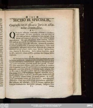 Sectio III. Specialis, De Consensus taciti efficacia Iuris in actionibus criminalibus.