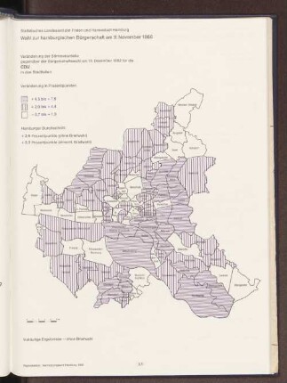 Veränderung der Stimmenanteile gegenüber der Bürgerschaftswahl am 19. Dezember 1982 für die CDU in den Stadtteilen