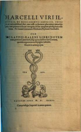 Marcelli De medicamentis empiricis, physicis, ac rationabilibus liber