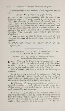 Geometrical theorems demonstrated by the method of inversion.