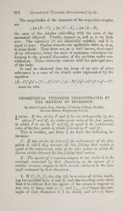 Geometrical theorems demonstrated by the method of inversion.
