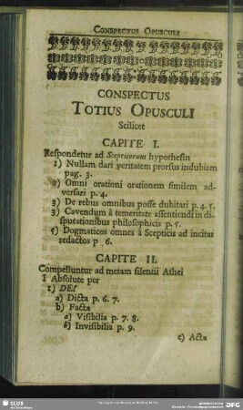 Conspectus Totius Opusculi Scilicet ...