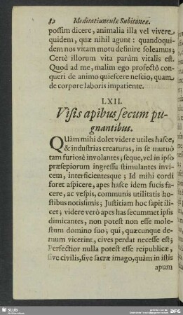 LXII. Visis apibus secum pugnantibus