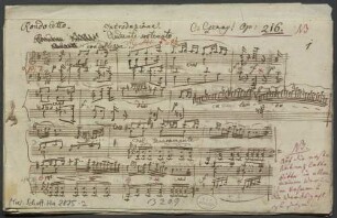 Rondoletto, pf, op. 216 - BSB Mus.Schott.Ha 2875-2 : [heading at left:] Rondoletto. // [crossed out: Rondeau brillant.] // [at right:] C: Czerny. Op: 216.