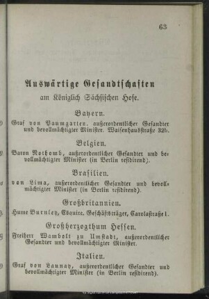 Auswertige Gesandtschaften am Königlich Sächsischen Hofe
