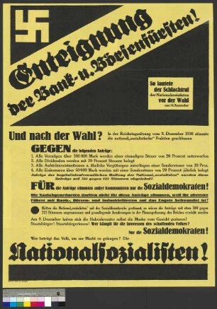 Propagandaplakat der SPD gegen die wirtschaftsfreundliche Politik der NSDAP