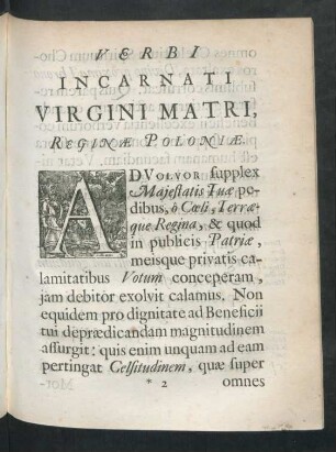 Verbi Incarnati Virgini Matri, Reginae Poloniae.