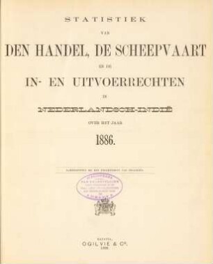 1886: Statistiek van den handel, de scheepvaart en de in- en uitvoerregten in Nederlandsch-Indie