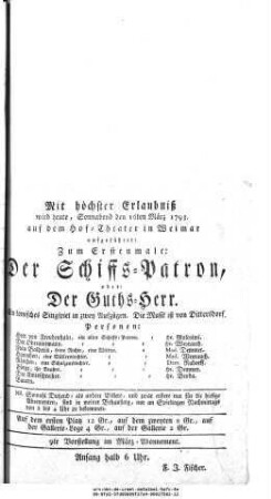 Der Schiffspatron, oder Der Guths=Herr