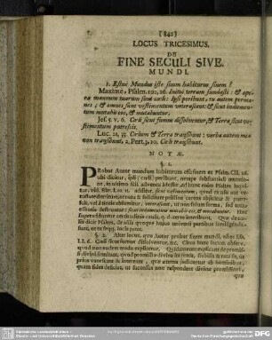 Locus Tricesimus De Fine Seculi Sive Mundi