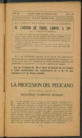 1923007276: La procesión del pelícano : novela inédita