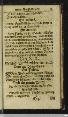 Cap. XIX. Gewisse Mittel wieder die Leich-Dorn und Hüner-Augen
