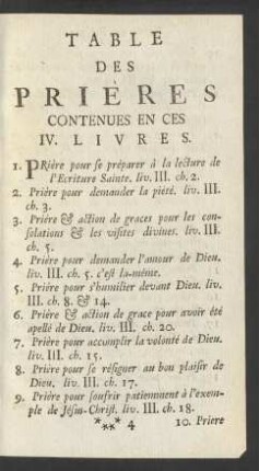Table Des Prières Contenues En Ces IV. Livres