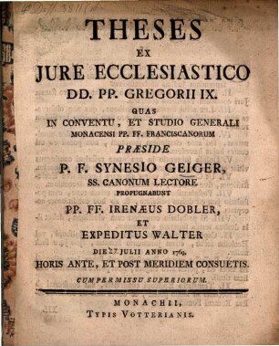 Theses ex iure ecclesiastico DD. PP. Gregorii IX.