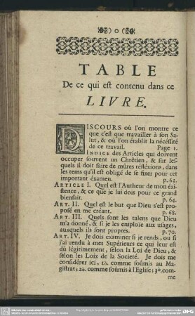 Table De ce qui est contenu dans ce Livre