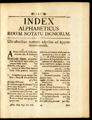 Index Alphabeticus Rerum Notatu Digniorum
