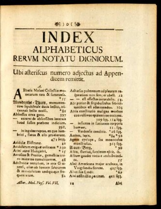 Index Alphabeticus Rerum Notatu Digniorum