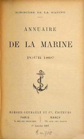 Annuaire de la Marine : pour ... ; réserve. 1897