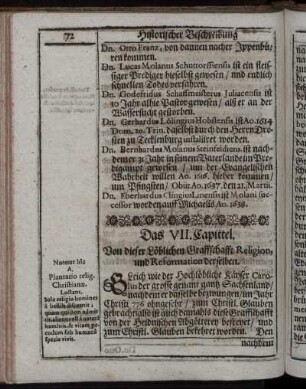 Das VII. Capittel. Von dieser Löblichen Graffschafft Religion, und Reformantion derselben.