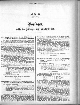Anlage: ad No.45 (887-893.), Vorlagen, welche den Zeitungen nicht mitgeteilt sind