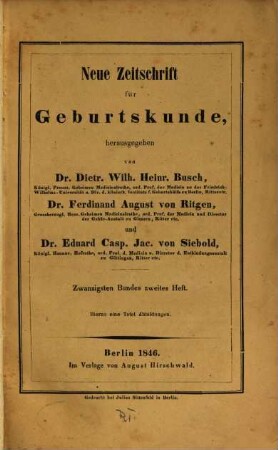 Neue Zeitschrift für Geburtskunde. 20,2. 1846