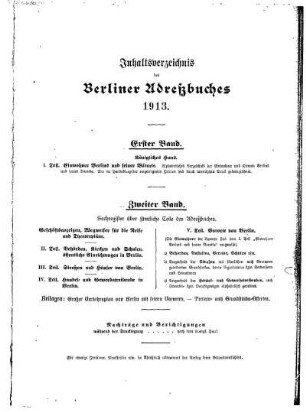 Inhaltsverzeichnis des Berliner Adreßbuchs 1913