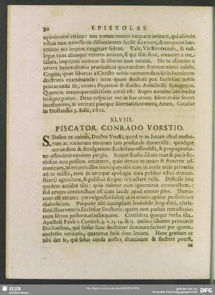 XLVIII. Piscator. Conrado Vorstio