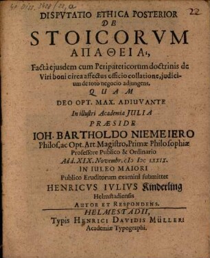 Disp. eth. ... de Stoicorum apatheia, Posterior