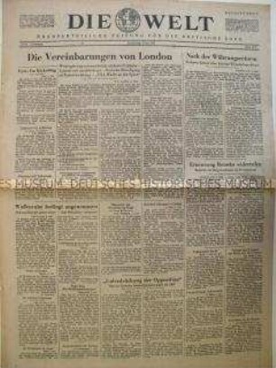 Tageszeitung "Die Welt" u.a. zu den Ergebnissen der Sechsmächte-Konferenz in London und zur Währungsreform