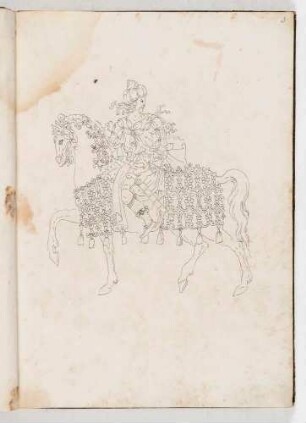 Reiter mit Turban und Schwert, in einem Band mit Antikischen Figurinen und Pferdedekorationen, Bl. 3