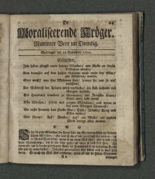 Nummer Veer un Zwintig. Mahndags den 14. September 1750