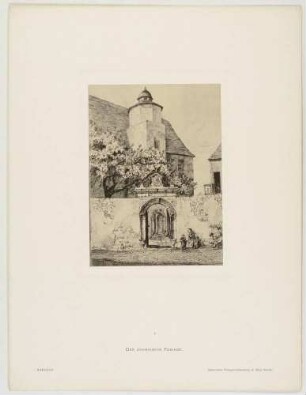 Das Gartenportal und der Wendelstein mit dem Löwenportal des Jahnaischen Freihofs in der Altstadt von Meißen, Blatt 7 aus der Mappe "Meißen" nach Federzeichnungen von Bernhard Mannfeld