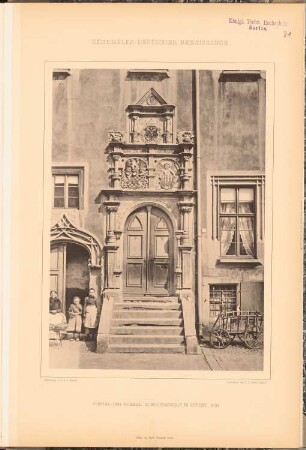 Neues Haus auf dem Markt, Zerbst: Ansicht Portal (aus: Denkmäler Deutscher Renaissance, hrsg. v. K.E.O. Fritsch, 4.Bd., 1891)