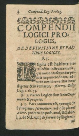 Compendii Logici Prologus. De Definitione Ne Et Partibus Logices.