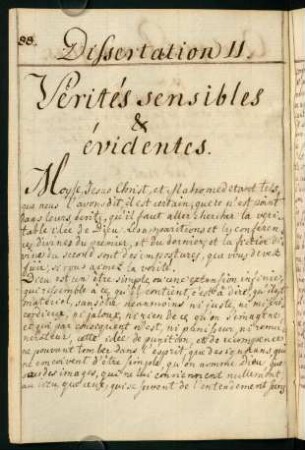 88-102, Dissertation II. Veritès sensibles et èvidentes
