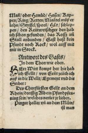 Antwort des Gasts/ || Jn dem Thon wie oben. ||