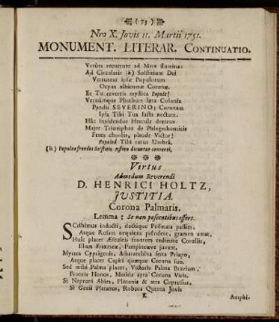 Nro X. Jovis 11. Martii 1751.