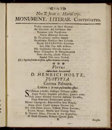 Nro X. Jovis 11. Martii 1751.