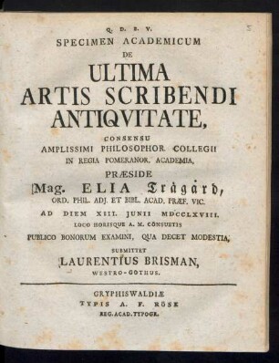 Specimen Academicum De Ultima Artis Scribendi Antiqvitate ...