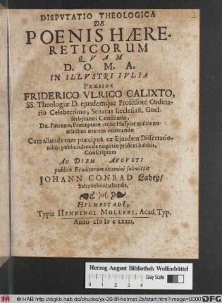 Disputatio Theologica De Poenis Haerereticorum