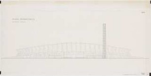 Stadion Oberwiesenfeld, München: Ostansicht, Ansicht Turm und Haupteingang (1:200)