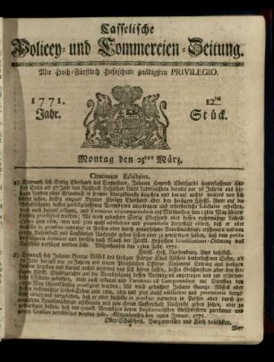 12tes Stueck, Montag den 25ten Maerz 1771
