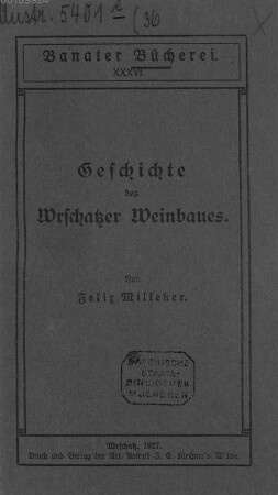 Geschichte des Wrschatzer Weinbaues : 1494-1927