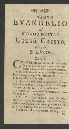 Il Santo Evangelio del Signor Nostro Giesù Cristo, secondo S. Luca