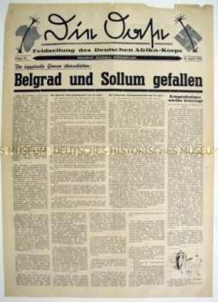 Feldzeitung des Deutschen Afrika-Korps "Die Oase" zur Eroberung von Belgrad und Sollum