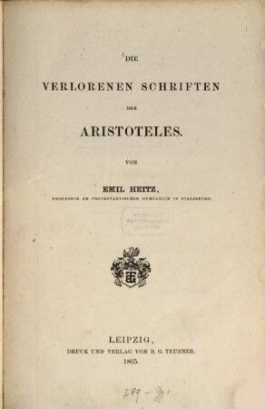 Die verlorenen Schriften des Aristoteles